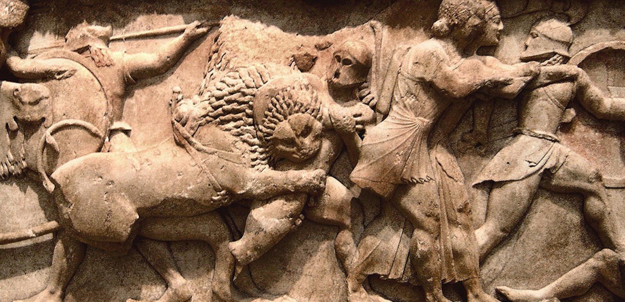Frieze. Gigantomachy from the Siphnian Treasury, c. 525 BC. Archaeological Museum of Delphi, Greece.