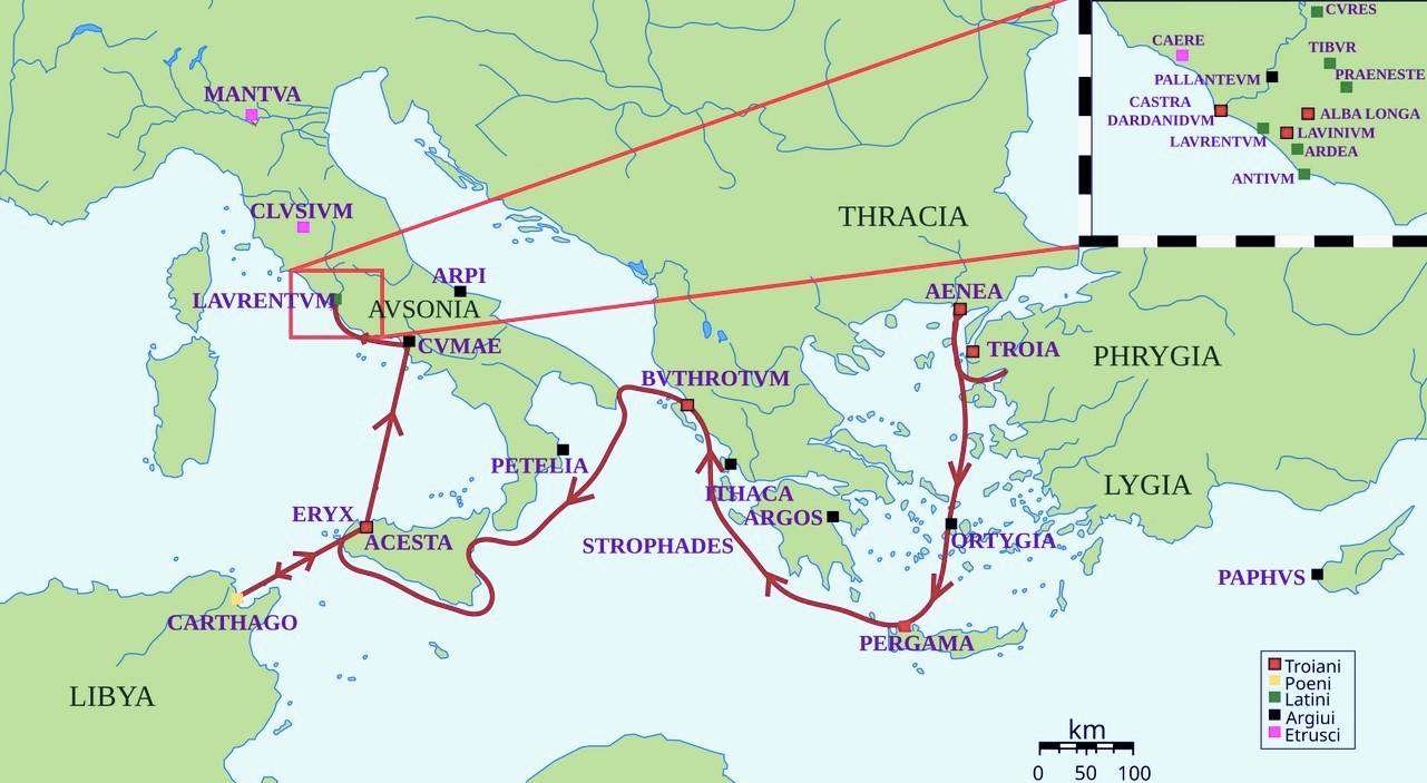 Map of Aeneas' fictional journey