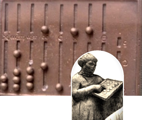 A man who performs calculations with the abacus: detail of a marble bas-relief (1st century CE - Rome, Capitoline Museums); and a reconstruction of a Roman Abacus, made by the RGZ Museum in Mainz, 1977 The original is bronze and is held by the Bibliothèque nationale de France, in Paris