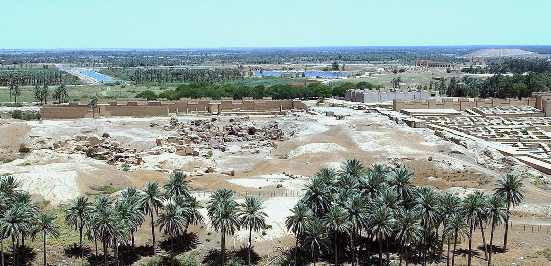 Ruins of a Summer palace with ancient Babylon in the background - Hillah, Iraq