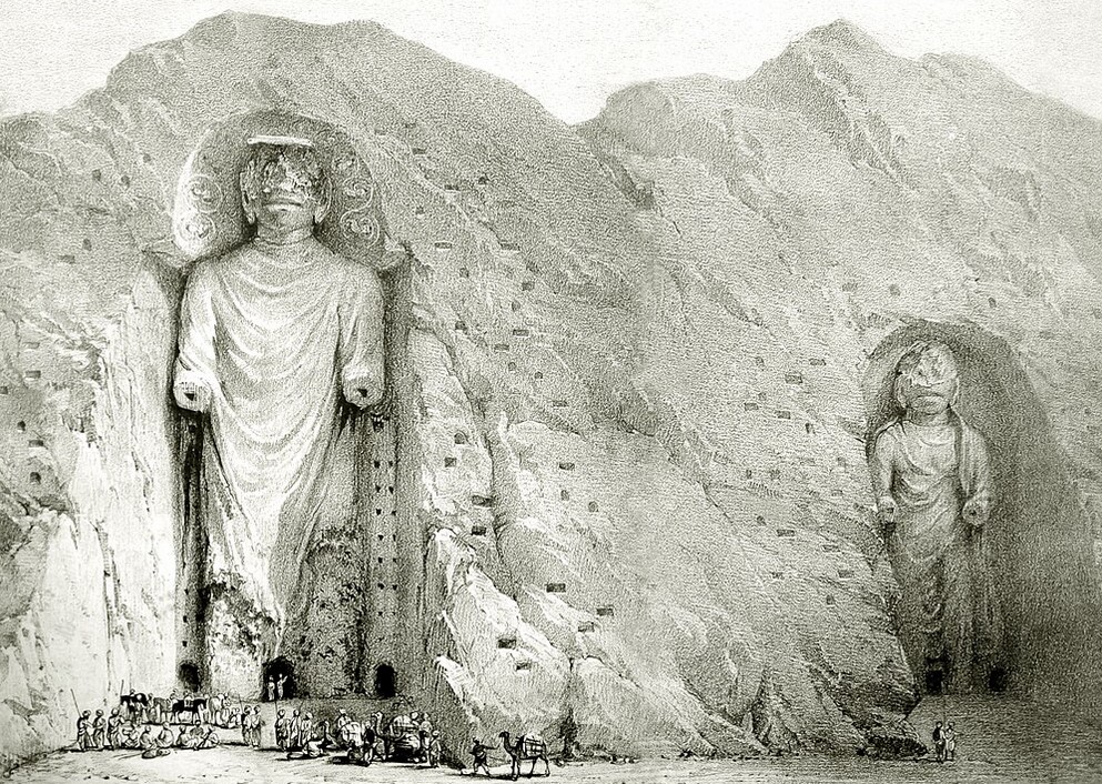 Drawing of the Buddhas of Bamiyan by Alexander Burnes, as he saw them during his visit in Bamiyan in 1832