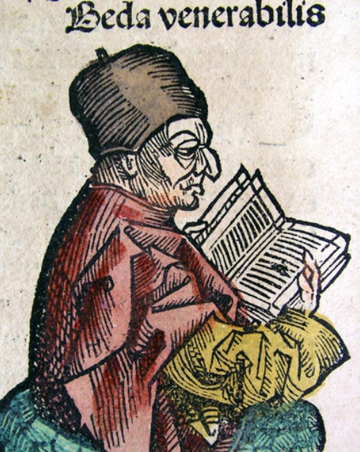 A depiction of the Venerable Bede (on CLVIIIv) from the Nuremberg Chronicle, 1493