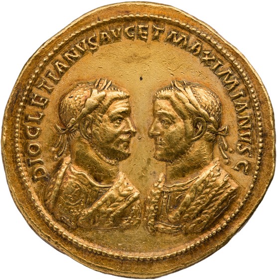 Diocletian and Maximian. Gold medallion (equivalent to 10 aurei). AD 293/294.