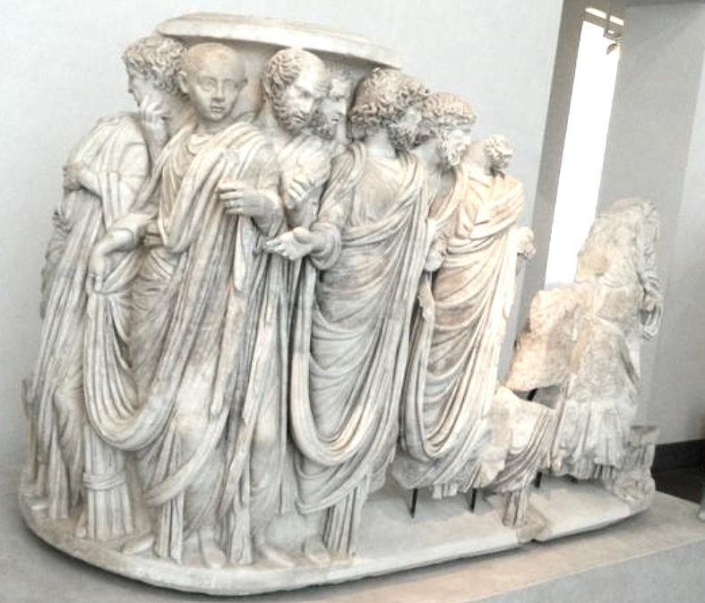 Men in clothes, perhaps senators (detail). Relief, marble, III CE, Sarcophagus from Acilia (Rome) - National Museum of Rome, Palazzo Massimo alle Terme, Rome