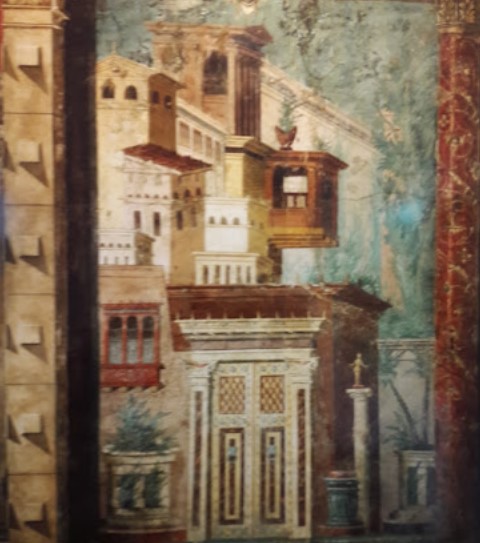 Hellenistic style buildings: wall painting from the Villa Regina, Boscoreale, near Pompeii, Naples (1st century BCE).