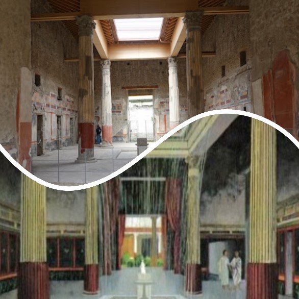 The Silver Wedding House in Pompeii: atrium with an opening in the ceiling (impluvium) and a basin for rainwater (compluvium)