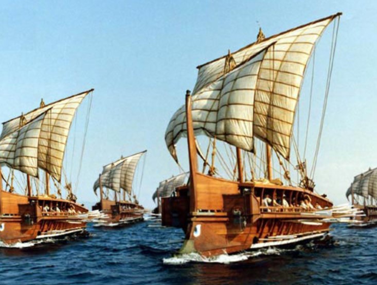 Fleet of triremes based on the full-sized replica Olympias. About the Battle of Salamis, Herodotus reports that there were 378 triremes in the Allied fleet, and then breaks the numbers down by city state.