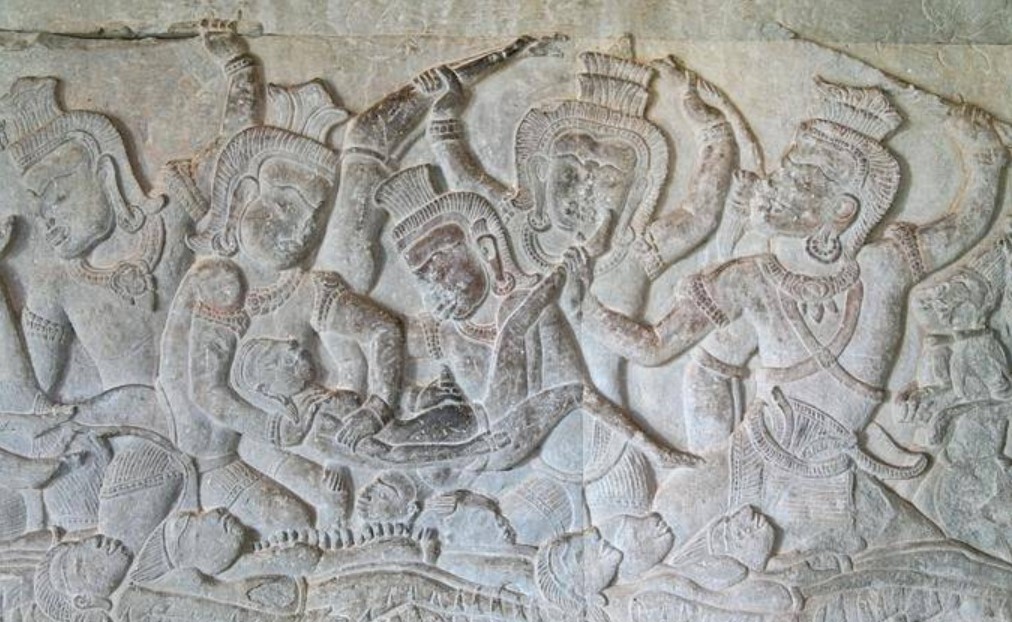 Bas-relief in the temple of Angkor Wat in Cambodia, depicting an abdominal abortion performed by a demon; circal 1150 BCE. It is one of the earliest known artistic representations of abortion