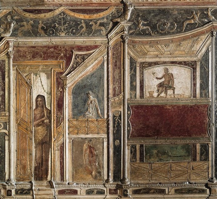 Pompeian fresco depicts a Roman woman covered with the typical palla (cloak). National Archaeological Museum, Naples