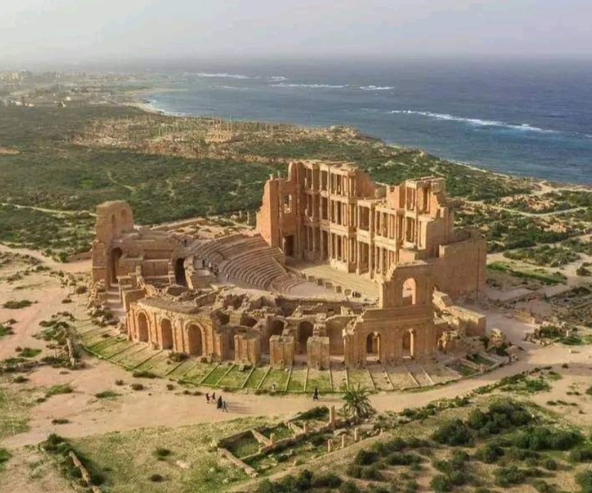 Panoramic image of the theater of the archaeological site, Ancient Sabratha