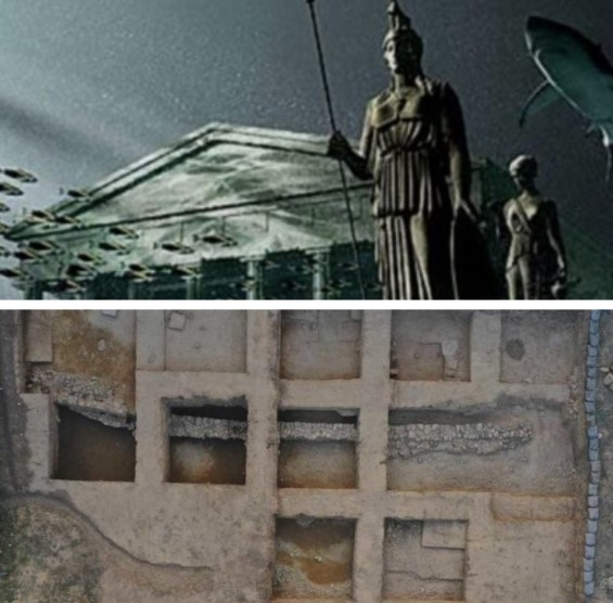 Excavations of a temple 2,800 years old, a center of worship of the god Poseidon in the ancient Achaean city of Eliki, or Helike, on the northern coast of the Peloponnese, destroyed by an earthquake and swept away by a subsequent flood in 375 BCE. The ancient city, located 7.5 kilometers east of the modern city of Aigio, was submerged and its ruins remained visible under the waters of the Gulf of Corinth for centuries, being a tourist destination for Roman travelers who traveled along the roads by boat.