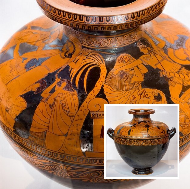 The Hydria Vivenzio is a red figure hydria attributed to the painter of Kleophrades, found inside a dolium in Nola and kept at the National Archaeological Museum of Naples, in Campania, Italy. It depicts the episodes following the entry of the Achaeans into Troy, during the homonymous war. C. 490-480 BCE