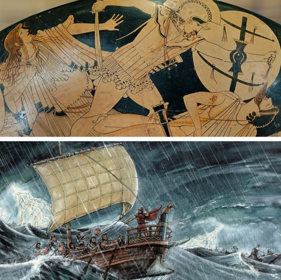 Iloupersis (the fall of Troy), detail. Side A from an Attic red-figure kylix, ca. 490 BC. From Vulci, Italy. Brygos (potter, signed), Brygos Painter – Louvre Museum
