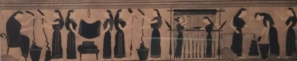 Textile production. Athena, the goddess of the city, of intelligence and of skill was also the patron goddess of weaving.