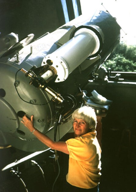 Carolyn Shoemaker, Planetary Astronomer and Most Successful 'Comet Hunter' To Date, at the 18 inch Schmidt at Palomar Observatory.