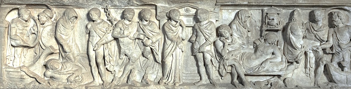 The Protesilaus sarcophagus dates probably from 170 CE. Vatican Museums, Museo Pio-Clementino, Galleria dei Candelabri, Rome.