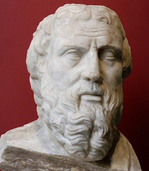 Portrait of Herodotus, identified after other known inscribed portraits of the historian. Greek marble, Roman copy of a Greek original of the early 4th century BC. From the area of Porta Metronia, Rome
