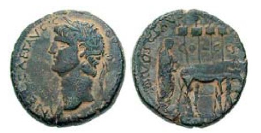 A coin commemorating the establishment of the colonia Ptolemais minted under Nero