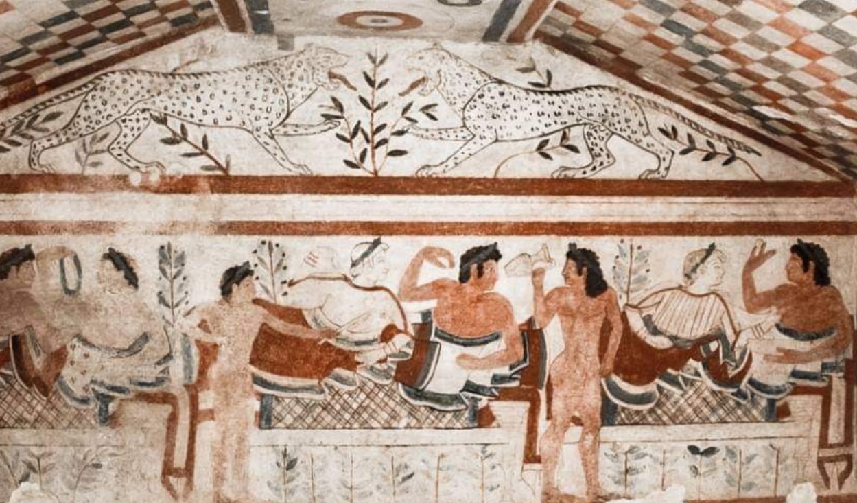 The Tomb of the Leopards fresco,  c.480-450 BCE - Etruscan necropolis of Monterozzi, Tarquinia.