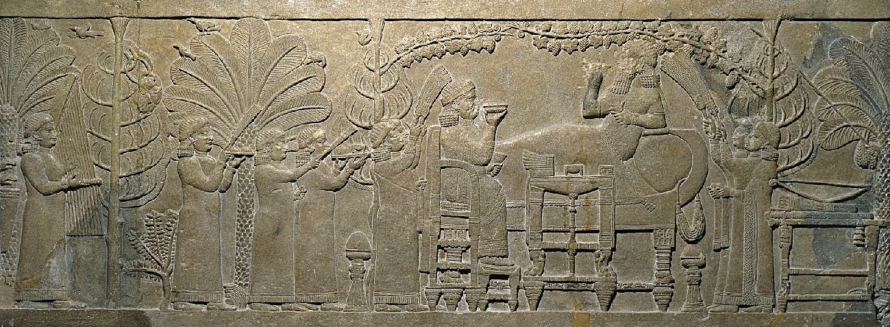 Assyrian Relief of the Banquet of Ashurbanipal From Nineveh Gypsum N Palace (645-640 BCE)- British Museum