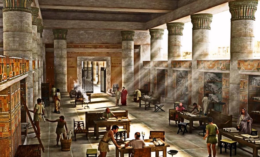rtistic Rendering of the Library of Alexandria, based on some archaeological evidence.