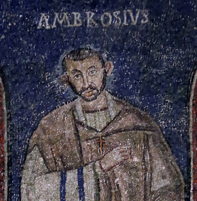 Mosaic of Saint Ambrose in Milan in the sacello of San Vittore (circa 378) near to the basilica of the saint, probably a portrait of the bishop