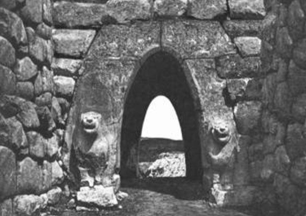 The Lion Gate' before restoration and today, Hattusa, Turkey