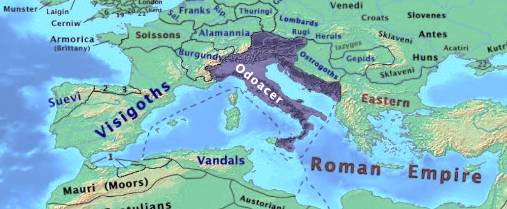 Odoacer's Kingdom of Italy in 480 CE.