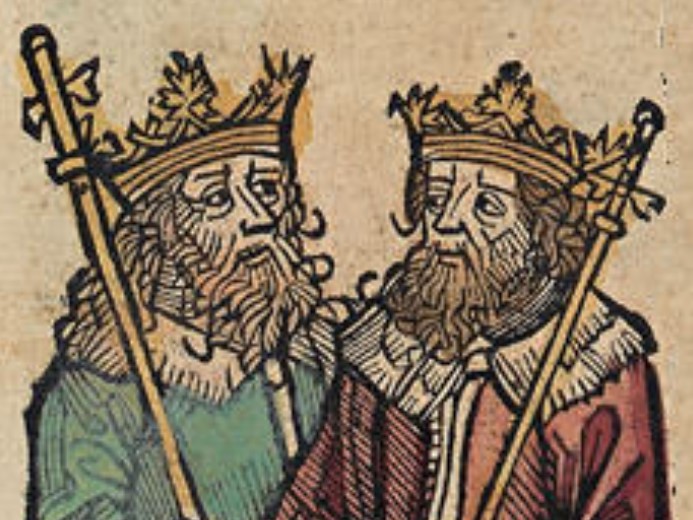 A depiction of Theodoric and Odoacer from the Nuremberg Chronicle, 1493 CE - Bavarian State Library