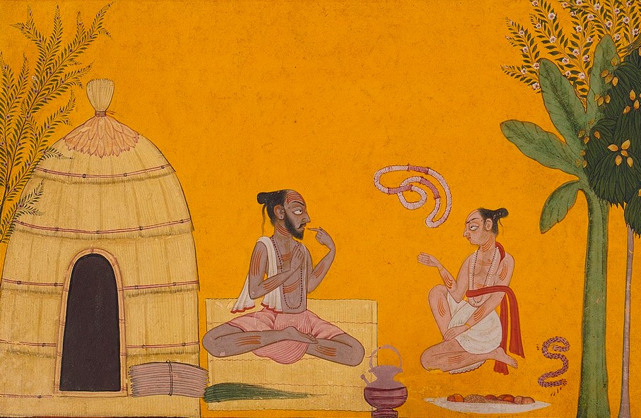 Valmiki recites the Ramayana to his pupil Bharadvaja (early 18th century) - India, Jammu and Kashmir, Bahu, circa 1700-1710, the Nasli and Alice Heeramaneck Collection, Museum Associates Purchase, South and Southeast Asian Art